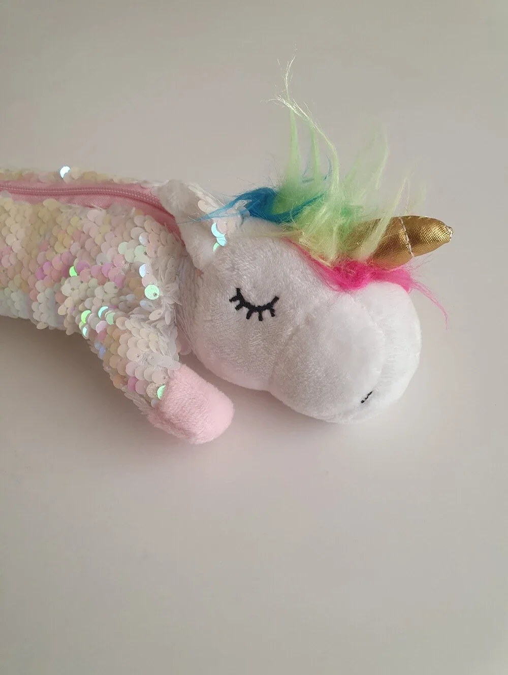 Unicorn Plush Zip Pencil Pouch Case Reversible Sequins Stuffed 10